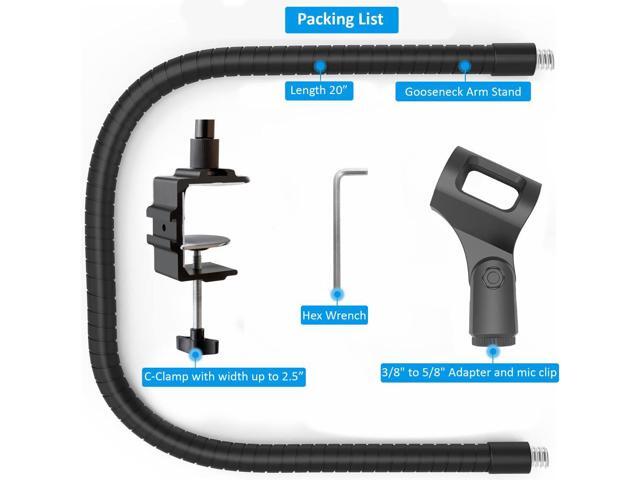 Microphone Arm Stand Long 20'' Sturdy Gooseneck Mic Stand Adjustable Microphone Arm Stand with Clamp - Mic Holder Flexible Mike Stand Podium...