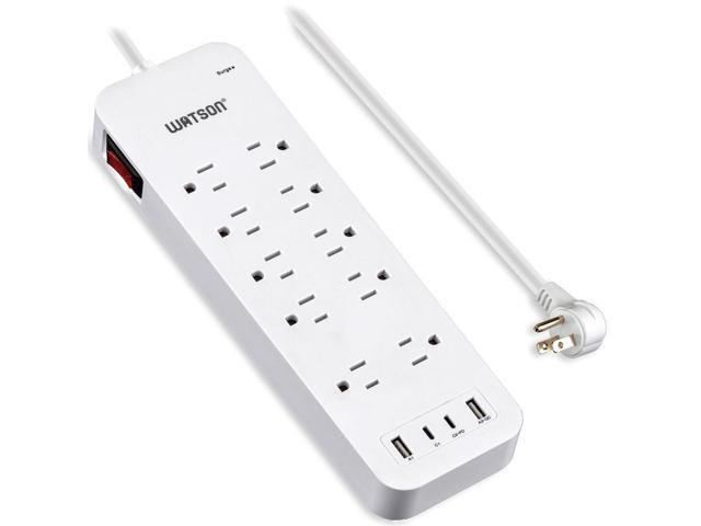 10-Outlet Surge Protector with 2 USB-C & 2 USB-A Ports 2450 Joules Surge Protection, 6' Right-Angle Plug Cord, Rear Wall Mounts, LED Indicator ...