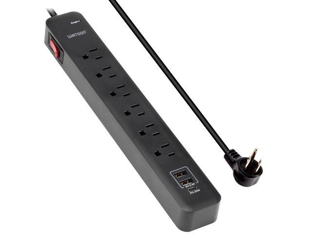 6-Outlet Surge Protector Power Strip with 1 USB-C & 2 USB-A Ports NEMA 5-15P Right-Angle Plug with 6' Cord, 450 Joules of Surge Protection, LED...