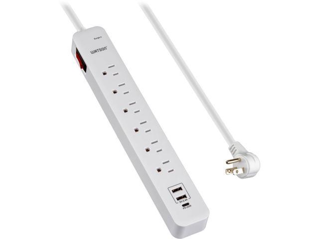 6-Outlet Surge Protector Power Strip with 1 USB-C & 2 USB-A Ports NEMA 5-15P Right-Angle Plug with 6' Cord, 450 Joules of Surge Protection, LED...