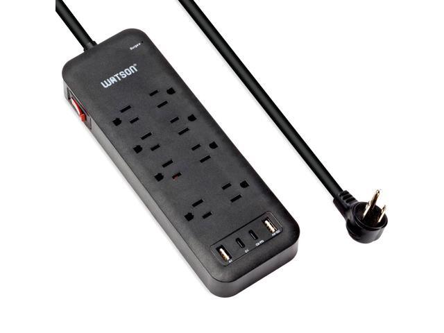 8-Outlet Surge Protector with 4 USB Ports, 2450 Joules, 6' Cord with NEMA 5-15P Right-Angle Plug, Rear Wall Mounts, LED Indicator (Black), Perfect...