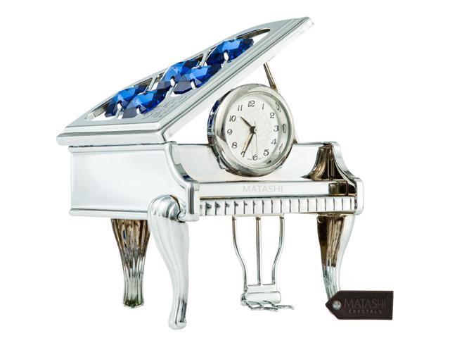 Photos - Other Jewellery Chrome Plated Silver Vintage Piano Desk Clock with Blue Crystals by Matash