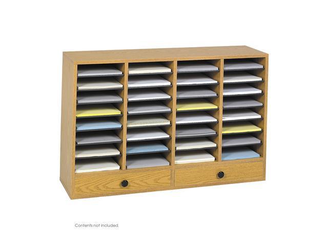 Safco Products Wood Adjustable Literature Organizer with Drawer, 32 Compartment, Oak, 9494MO