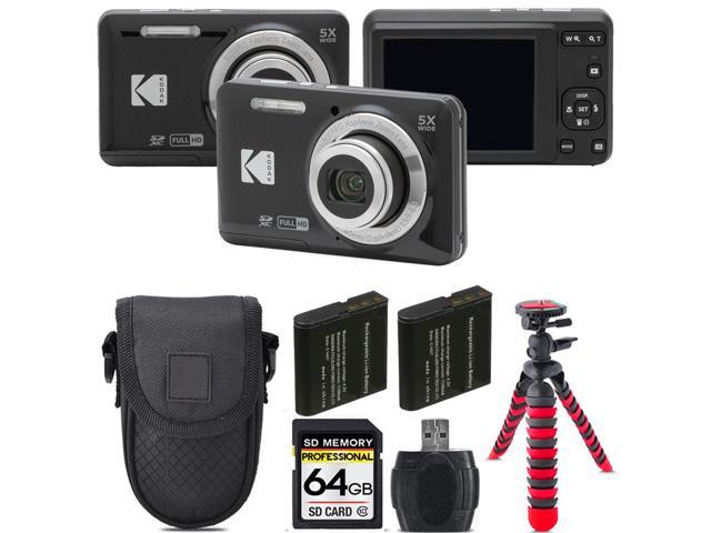 Kodak PIXPRO FZ55 Black Digital Camera 64GB Kit with Extra Battery, Tripod, and Camera Case