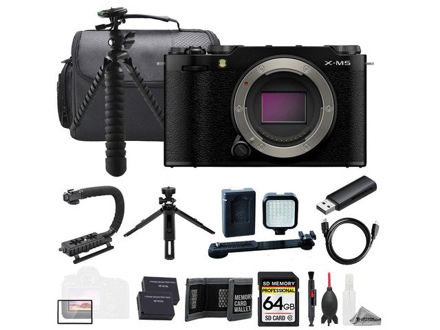 Fujifilm X-M5 Mirrorless Camera (Black) + 64GB + Ext Batt+ LED Light- ULTIMATE Kit