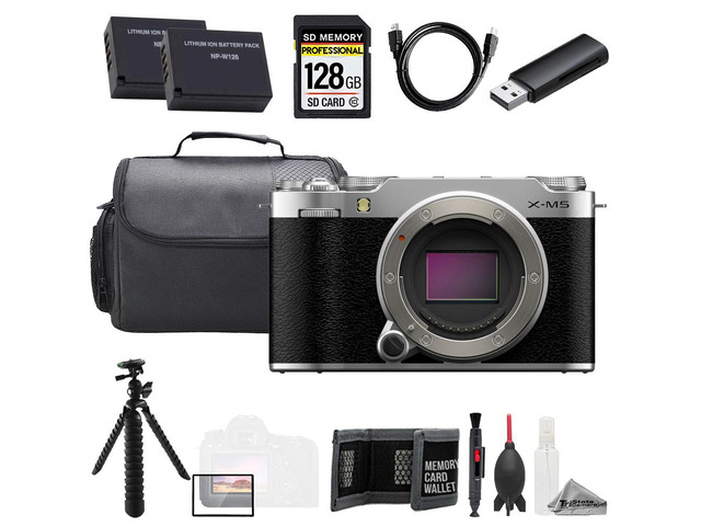 Fujifilm X-M5 Mirrorless Camera (Silver) + 128GB + Tripod + Extra Batt - Value Kit