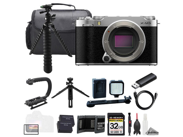 Fujifilm X-M5 Mirrorless Camera (Silver) + 32GB + Ext Batt+ LED Light- ULTIMATE Kit