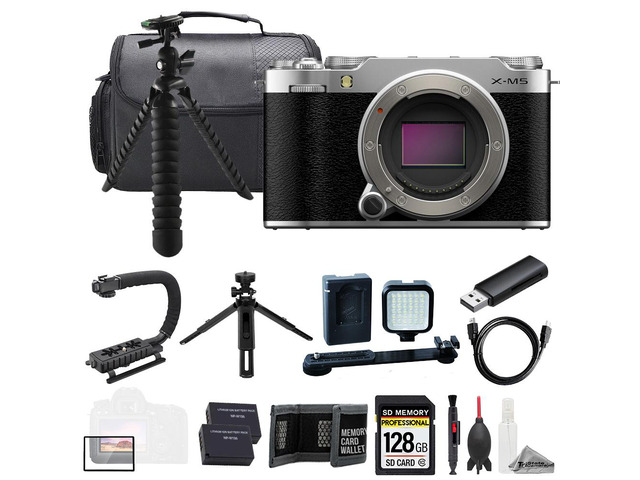 Fujifilm X-M5 Mirrorless Camera (Silver) + 128GB + Ext Batt+ LED - ULTIMATE Kit