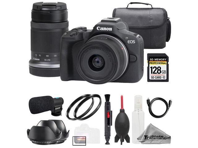 Canon EOS R50 + 18-45mm & 55-210mm Lenses (Black) + Mic + 128GB + Bag- Basic Kit