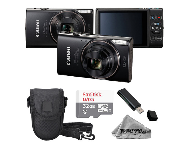 Canon IXY 650M PowerShot ELPH 360 HS A Digital Camera Black Kit with 32GB Memory Card, Carrying Case & Card Reader