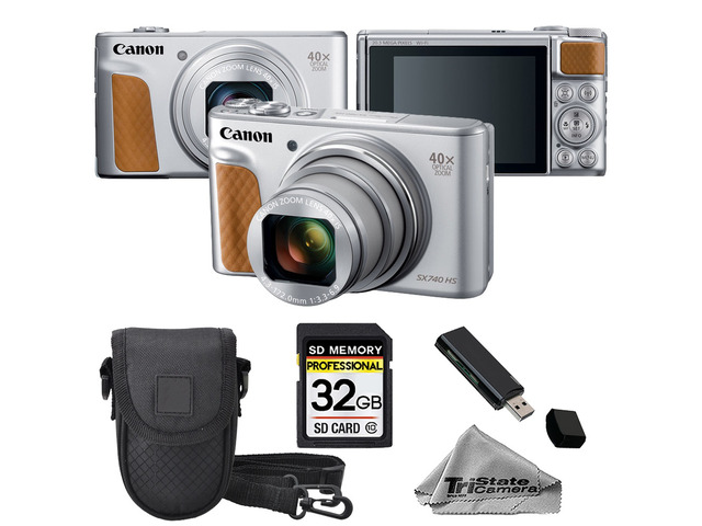 Canon PowerShot SX740 HS Digital Camera Silver with 32GB Memory Card, Carrying Case & Card Reader