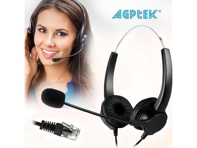 AGPtek RJ9 Crystal Head Handsfree Call Center Noise Cancelling Corded binaural Headset Headphone with Mic Mircrophone for Phone Desk Telephonefor...