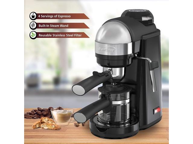 Brentwood 800 Watt Cappuccino Brewer and Espresso Maker w/ Frothing Wand, Black
