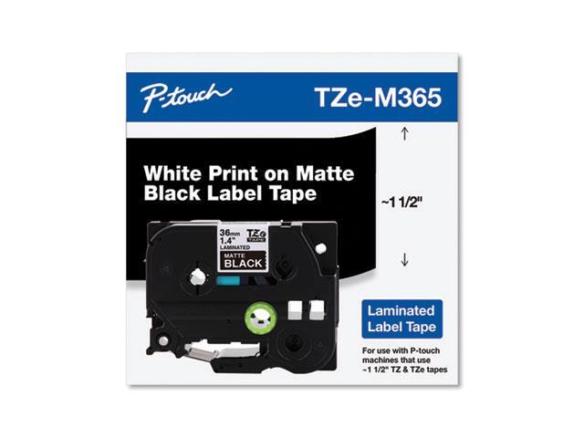 Brother P-touch TZe-M365 Label Maker Tape 1.42'W White on Matte Black TZEM365
