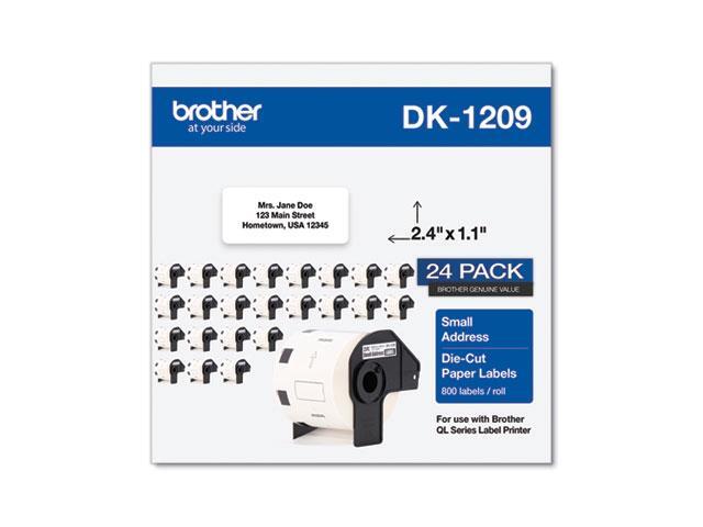 Brother DK-1209 Small Address Paper Labels 2-4/10' x 1-1/10' Black on White 800 Labels/Roll 24 Rolls/Pack (DK-120924PK)