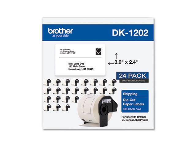 Brother Genuine DK-120224PK Die-Cut Shipping Labels 300 Labels/Roll 24 Rolls/Box