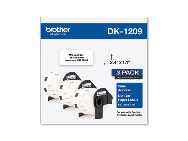 Brother DK-1209 Small Address Paper Labels 2-4/10' x 1-1/10' Black on White 800 Labels/Roll 3 Rolls/Box (DK-12093PK)
