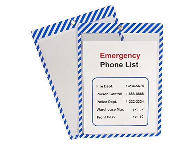 Safety Striped Shop Ticket Holders, Blue/White Stripes, both sides clear, 9 x 12, 25/BX, 44105