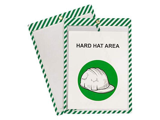 Safety Striped Shop Ticket Holders, Green/White Stripes, both sides clear, 9 x 12, 25/BX, 44103