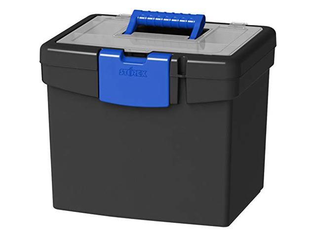 Storex Portable File Box, with XL Storage Lid, Black/Blue