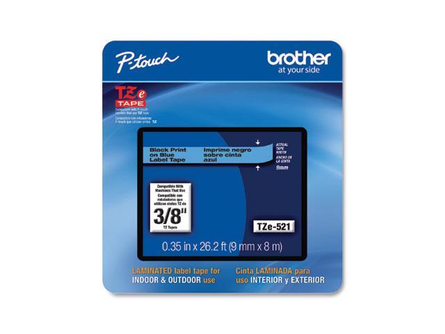 Brother P-touch TZe-521CS Laminated Label Maker Tape 3/8' x 26-2/10' Black on Blue (TZe-521CS) TZE521CS