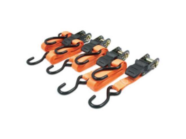 RoadPro 1x15' Ratchet Tie-Downs with Anti-Scratch Hooks Orange 4-Piece Straps / Stretch Cords / Tie Downs