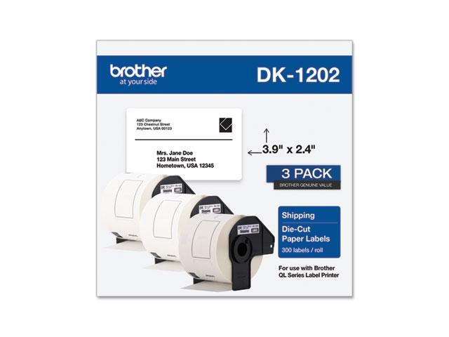 Brother DK-1202 Label Printer Labels 2.4' x 3.9' White Labels/Roll 3 Rolls/Box (DK-12023PK)