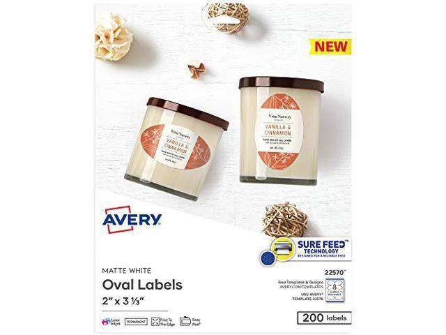 Avery Printable Blank Oval Labels, 2' x 3-1/3', Matte White, 200 Customizable Labels (22570)