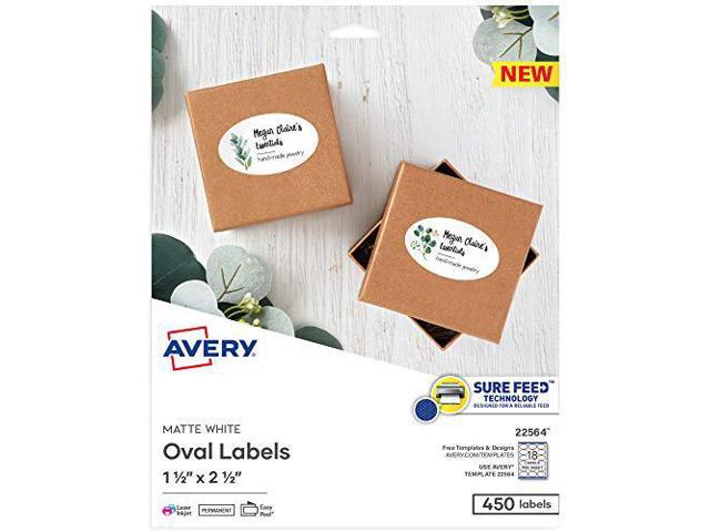 Avery Printable Blank Oval Labels, 1.5' x 2.5', Matte White, 450 Customizable Labels (22564)