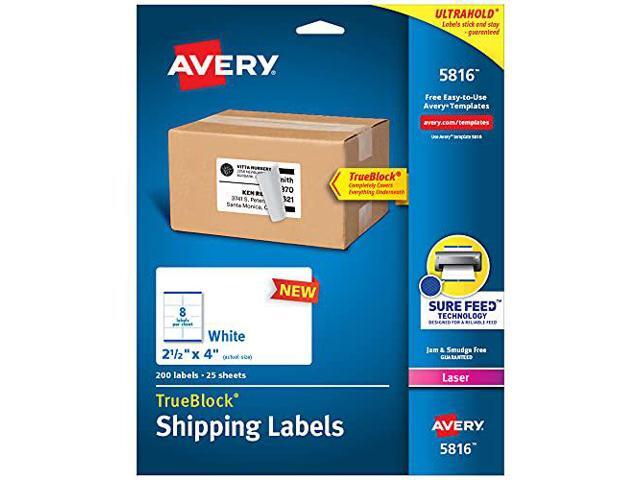 Avery Printable Blank Shipping Labels, 2.5' x 4', White, 200 Labels, Laser Printer, Permanent Adhesive (5816)
