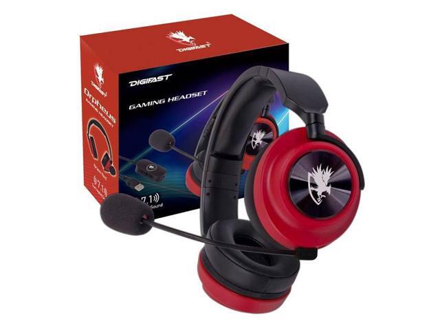 Digifast Orpheus Red Gaming Headset, Noise-Canceling Adjustable Microphone, Remote Vol/Mic Control, Plug & Play, 50 mm driver