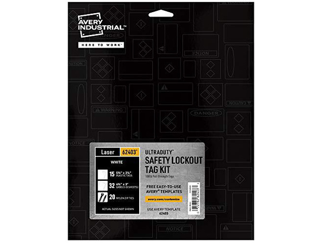 UltraDuty Lock Out Tags Kit, 100lb Pull-Strength, Print & Assemble, Makes 15 Tags, Blank White 5.75' x 3.25' (64203)