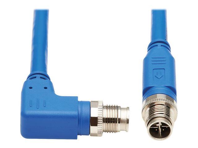 Tripp Lite M12 X-Code Cat6a Shielded Ethernet Cable, Right-Angle M12 Cable, 10G F/UTP CMR-LP (M/M), IP68, 60W Power over Ethernet, Blue, 6.6 Feet /...