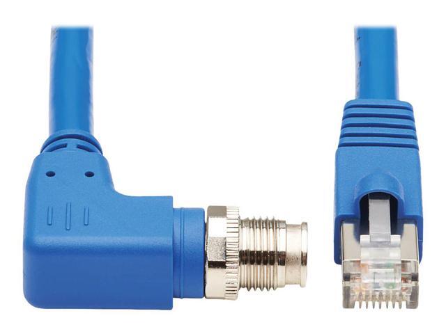 Tripp Lite M12 X-Code Cat6a Shielded Ethernet Cable, Right-Angle M12/RJ45 Cable, 10G F/UTP CMR-LP (M/M), IP68, 60W Power over Ethernet, Blue, 9.8...
