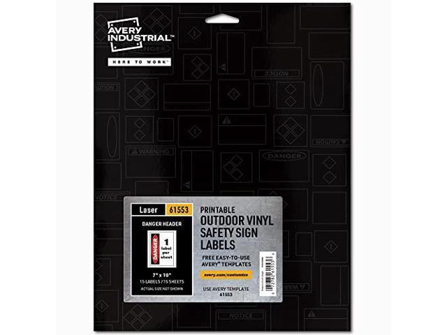 Avery Industrial Adhesive Vinyl Signs, 15ct, 7' x 10', Durable for Outdoors, Laser Printable, Danger Header (61553)