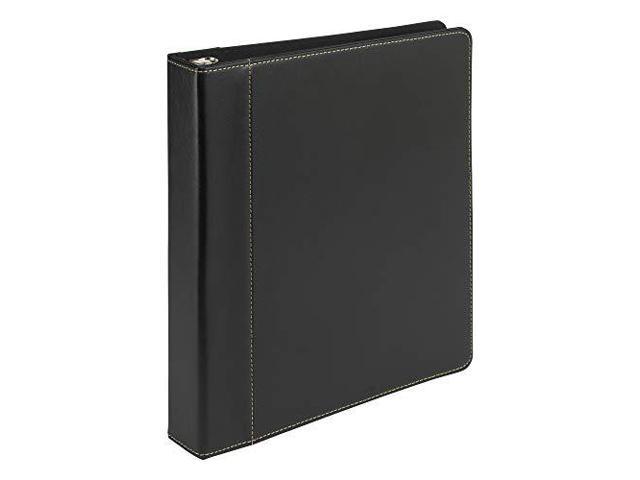 Samsill 1' Contrast Stitch Leather 3 Ring Binder, Portfolio Organizer, 3 Ring Binder, (8.5 x 11), Holds 200 Sheets, Black