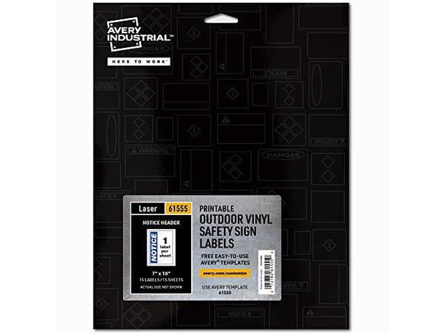 Avery Industrial Adhesive Vinyl Signs, 15ct, 7' x 10', Durable for Outdoors, Laser Printable, Notice Header (61555)