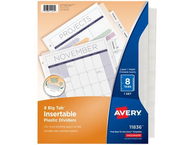 Avery Insertable Big Tab Plastic Dividers, 11 x 8.5, Clear, 1 Set (AVE11836)