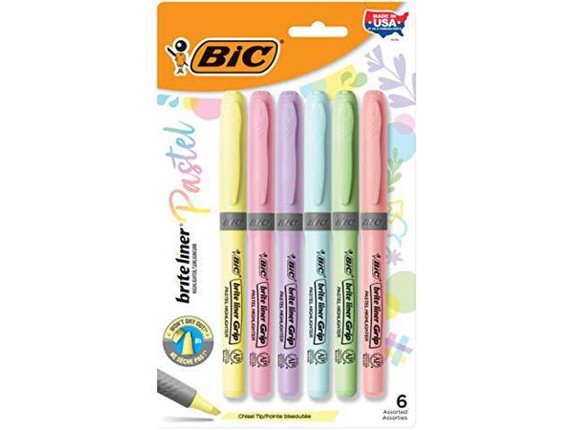 Bic Brite Liner Grip Pocket Highlighter, Asstd Ink/Barrels, 6/PK (BICGBLDP61AST)