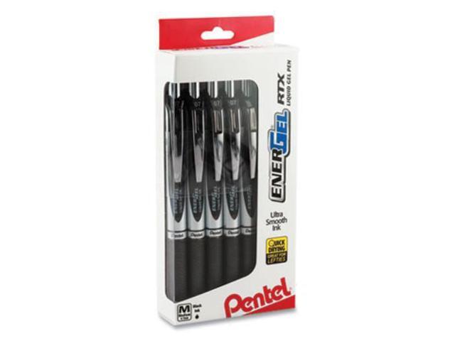 Pentel EnerGel RTX Gel Pen, 0.7 mm, Black Ink, Black/Silver, Dozen (PEN1625192)