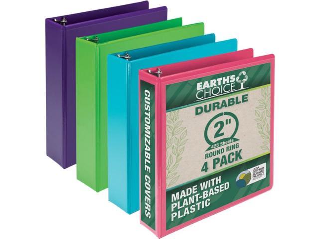 Samsill Earth's Choice Plant Based Durable View Binders 3 Round Ring Lime Purple Pink White 4 Pack (MP48669)