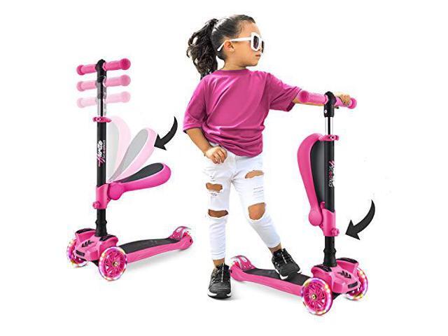 Hurtle ScootKid 3 Wheel Toddler Child Ride On Toy Scooter w/ LED Wheels, Pink