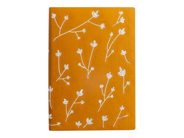 Denik Embroidered Vegan-Leather Layflat Flexible Cover Journal, Samantha Branches/Leaves, College Rule, Orange, 8 x 5.5, 72 Sheets (DNKAHBC508L)