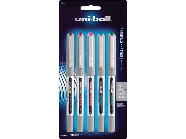 Uni-ball VISION Stick Roller Ball Pen, .7 mm, Asstd Ink/Barrel, 5/PK (UBC60381PP)