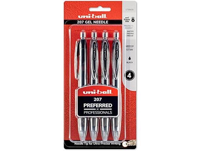 uni-ball 1738430 207 Needle Retractable Gel Pens, Medium Point (0.7mm), Black, 4 Count