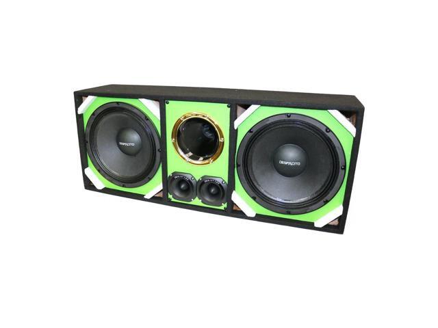 Loaded Box withTwo Despacito Heavy Duty 12-in Woofers One Horn and withTwo Bullet Tweeters GREEN