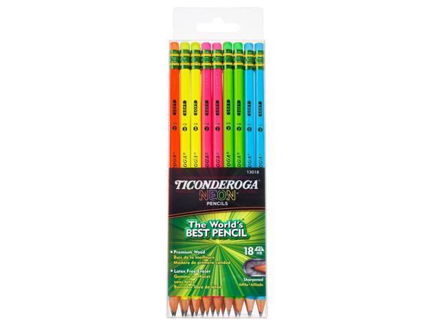 Ticonderoga Neon Pencils, #2 Pre-Sharpened Wood Pencils with Erasers, 18-Count, 13018