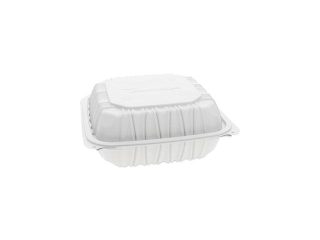 Pactiv Corporation Pactiv Evergreen Vented Microwavable Hinged-Lid Takeout Container 8.5 x 8.5 x 3.1 White 146/Carton YCNW0851