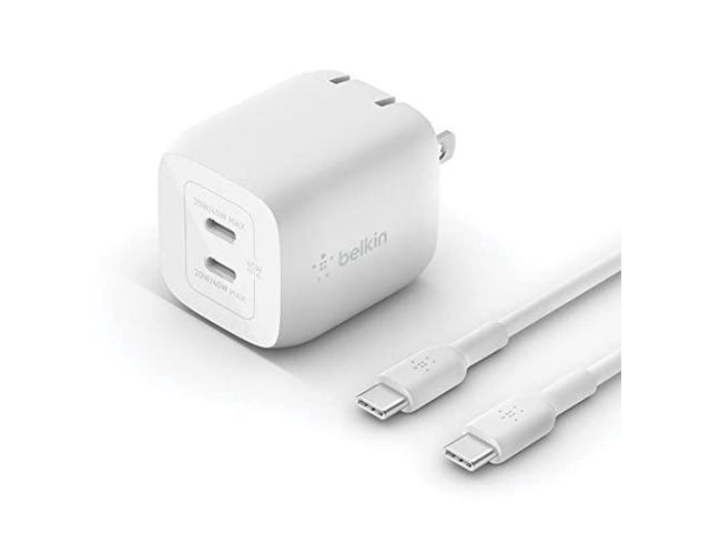 BELKIN WCH011dq2MWH-B6 White Dual USB-C GaN Wall Charger with PPS 45W + USB-C to USB-C Cable