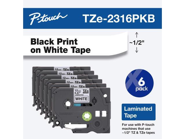 Brother P-touch TZe-231 Laminated Label Maker Tape 1/2' x 26-2/10' Black on White 6/Pack (TZe-2316PKB) TZE-2316PKB